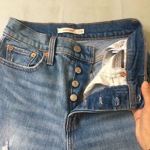 High waisted button fly wedgie fit jeans
